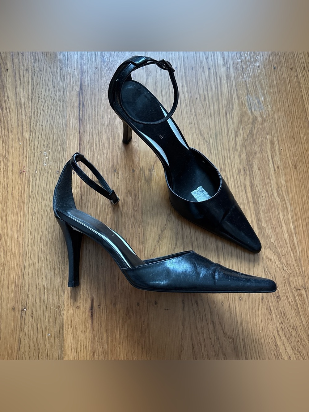 Women's Black Pointed-Toe Ankle-Strap Stiletto Heels